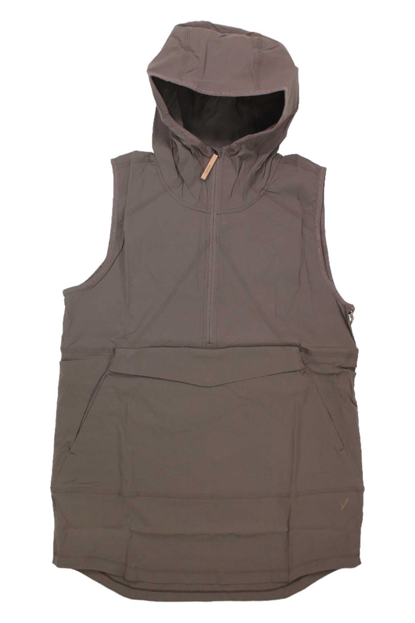 The Indyeva Womens Cangur Hoodie is a sleeveless gray vest with a half-zip front and a large front pocket, shown flat on a white background—ideal as a casual women’s hoodie.
