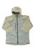 The Adidas Mens Terrex Xploric Rain.Rdy Jacket is a beige and light gray waterproof hiking jacket with recycled polyester ripstop, a front zipper, vertical zippered chest pocket, and hood for outdoor protection.