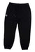Women's black jogger pants with drawstring waist, side logo, tapered ankle cuffs.