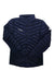 The Mammut Men's Albula IN Hybrid Jacket in navy blue features synthetic insulation, a front zipper, chevron stitching, and logo details on the chest and left sleeve, shown against a white background.