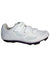 The Louis Garneau Womens Multi Air Flex II Shoe features a white design with two Velcro straps, one buckle, breathable perforated mesh panels, a sturdy treaded sole, 2-bolt cleat compatibility, and subtle branding on the side and tongue.