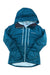 Blue hooded zip-up insulated jacket with two-tone front and drawstring hem