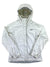 A light gray Columbia Women's Venture Jacket, made from waterproof breathable recycled materials, features a hood, front zipper, long sleeves with elastic cuffs, and the Columbia logo on the left chest, shown on a white background.