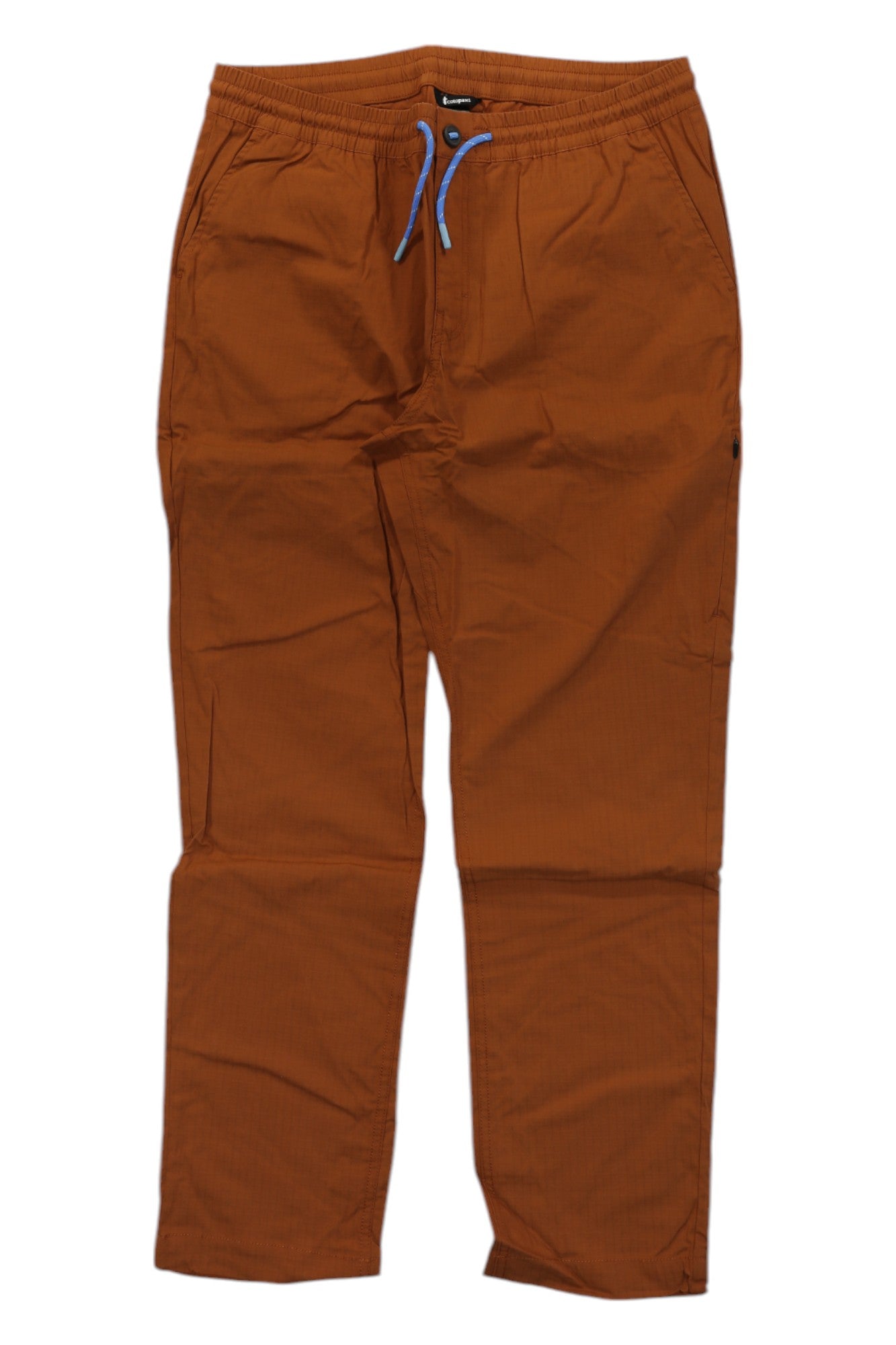 Men's ripstop pants, rust brown, drawstring waist and side pockets