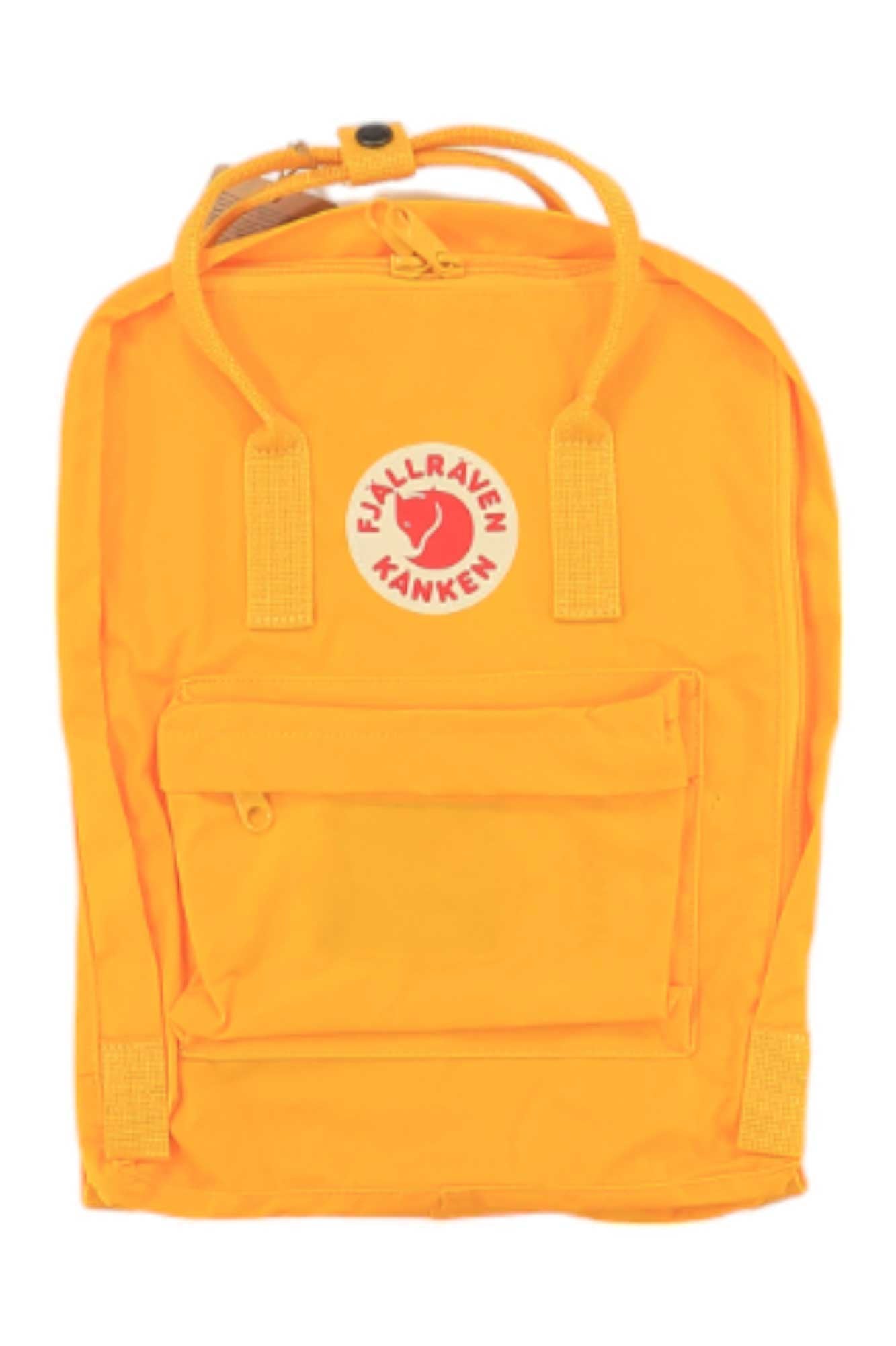 Kanken backpack, orange with front zip pocket and adjustable shoulder straps