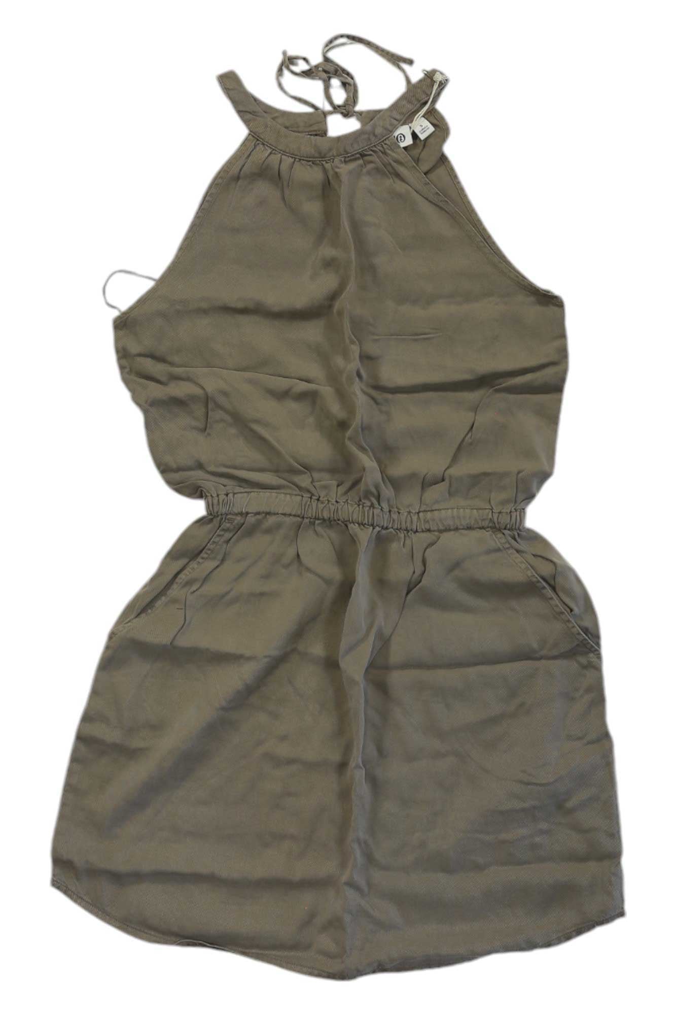 Dark green Cypress dress with sleeveless halter neckline and elastic waist