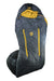 Men's sleeping bag with hood, dark fabric and yellow lining, left side view