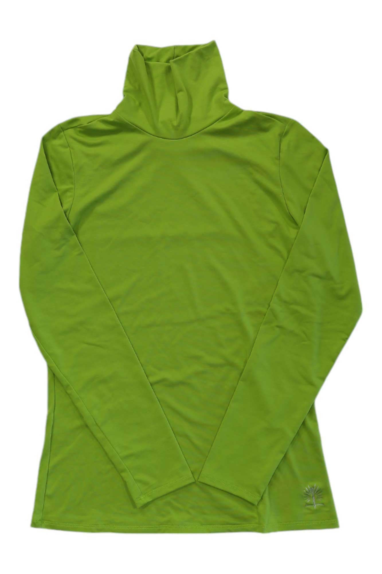 Women's high t-neck top, bright green, long sleeves