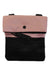 The Sherpani Womens Pica Cross Body Bag features a pink flap, black body, zippered front pocket, adjustable shoulder strap, and visible Sherpani branding. Made from recycled materials.