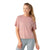 Women's cropped merino T-shirt on model, copper pink, crew neck and pocket