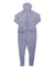 The Airblaster Womens Classic Ninja Suit is a purple, hooded one-piece jumpsuit with a yellow daisy print, long sleeves and legs, 4-way stretch comfort, and flexibility, shown laid flat on a white background.
