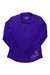 Women's purple zip t-neck top with long sleeves and white floral scroll graphic