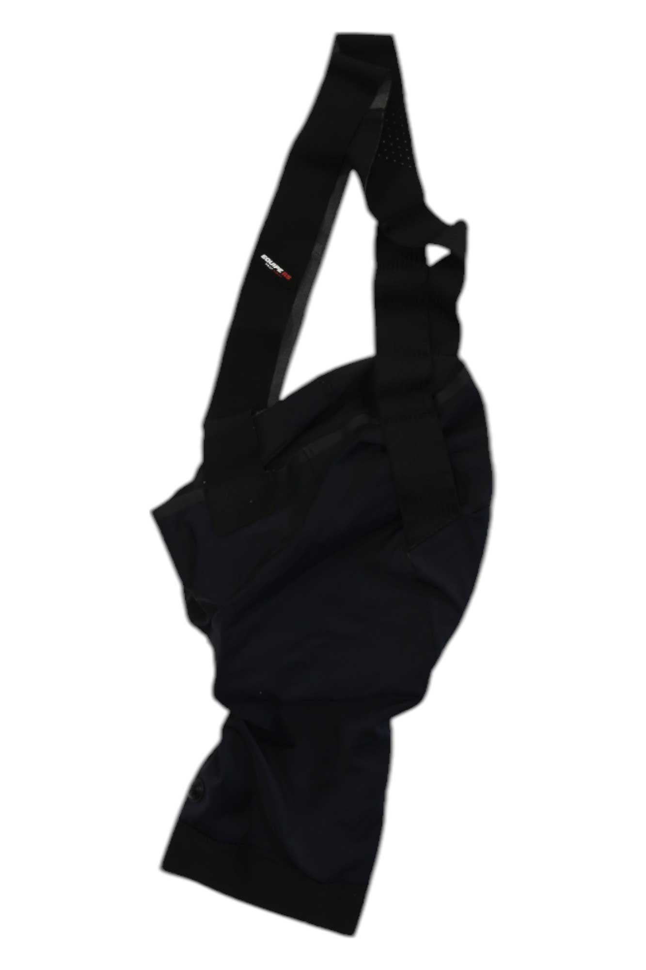Men's black cycling bib shorts with contoured fit and mesh side panel