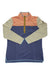 Quilted colorblock mockneck tunic, coral top with navy skirt and sage sleeves