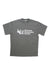 The Marmot Mens MMW Heavyweight SS Tee is a gray short sleeve shirt with a white Marmot Mountain Works logo plus mountain and marmot graphics on the front, designed for lasting comfort.