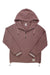 The Kari Traa Women's Rothe Hoodie is a mauve fleece pullover with a half-zip front, drawstrings, front pocket, ribbed cuffs with white and taupe stripes, and a small logo patch near the hem for cozy warmth.