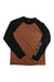 The Mons Royale Mens Tarn Merino Shift Wind Jersey is a long-sleeve biking shirt with black sleeves, a brown body, and “WONNS” in white on the left sleeve. Made from soft merino wool, it features a crew neck and small left chest logo.