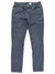 A pair of women’s Kayla Jean in straight-cut dark gray, made from performance stretch denim with front and back pockets, belt loops, and a button closure, is laid flat on a white background.