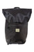 The Osprey Arcane Roll Top Waterproof 18 Bag is a black backpack made from recycled nylon, featuring a large roll-top flap, front zip pocket, laptop sleeve, and front Osprey logo patch.