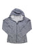 A lightweight, light gray Black Diamond Womens Treeline Rain Shell with front zipper and long sleeves, displayed flat on white—ideal as a climbing or waterproof rain jacket.
