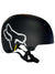Youth MIPS helmet in black with white fox mark and adjustable chin buckle