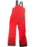 The Outdoor Research Women's Hemispheres II Bib Pant is a bright red waterproof ski bib with black adjustable shoulder straps, reinforced ankle cuffs, zippered pockets, GORE-TEX fabric, and chest tag, shown laid flat on a white background.