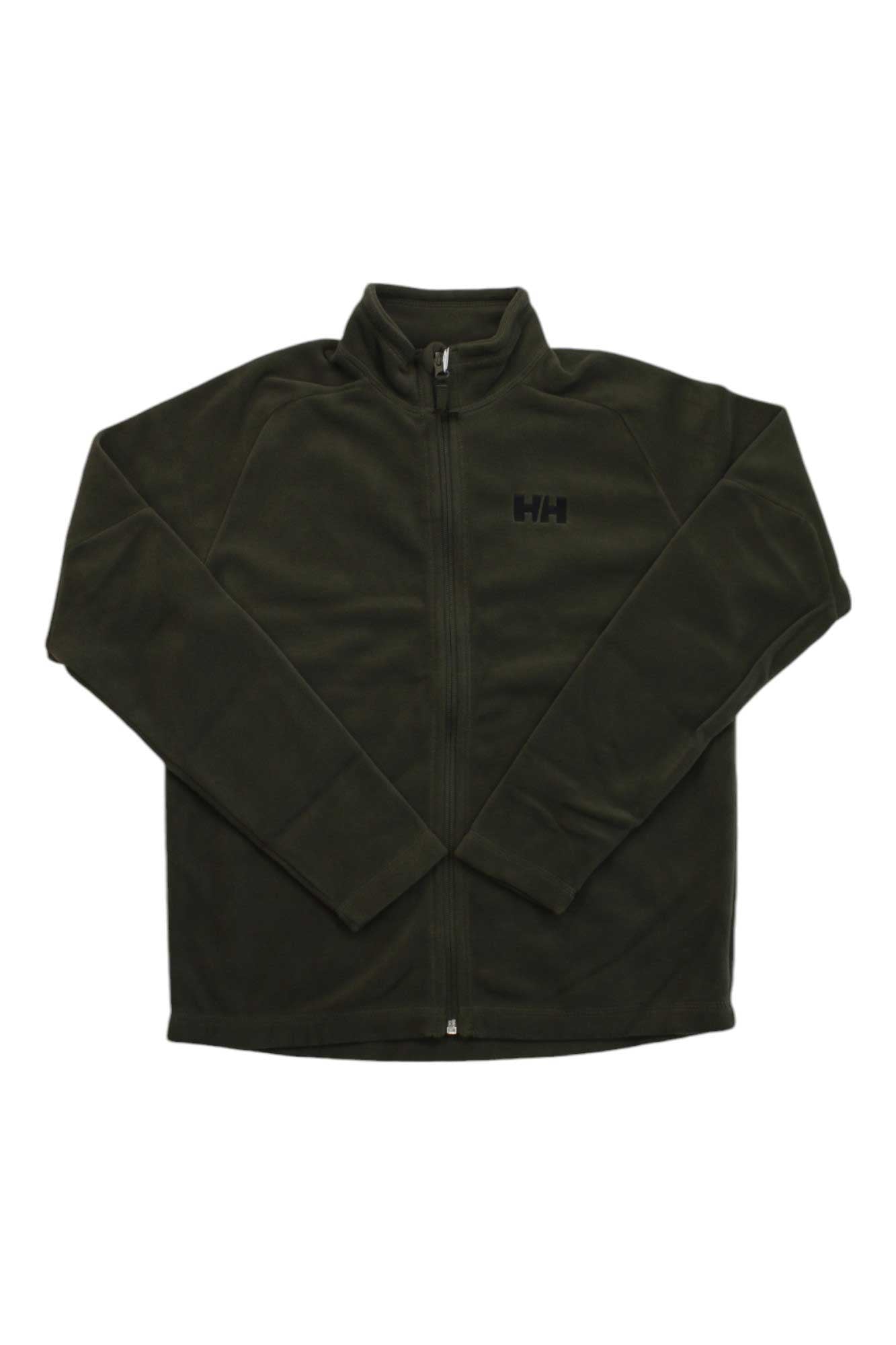 Utility green zip-up fleece jacket with stand collar, long sleeves, and front zipper.
