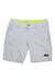 Helly Hansen Womens QD Cargo Shorts in light gray feature belt loops, a side pocket, black HH logo on the front lower right leg, and a quick-dry design with a waistband lined in neon yellow.