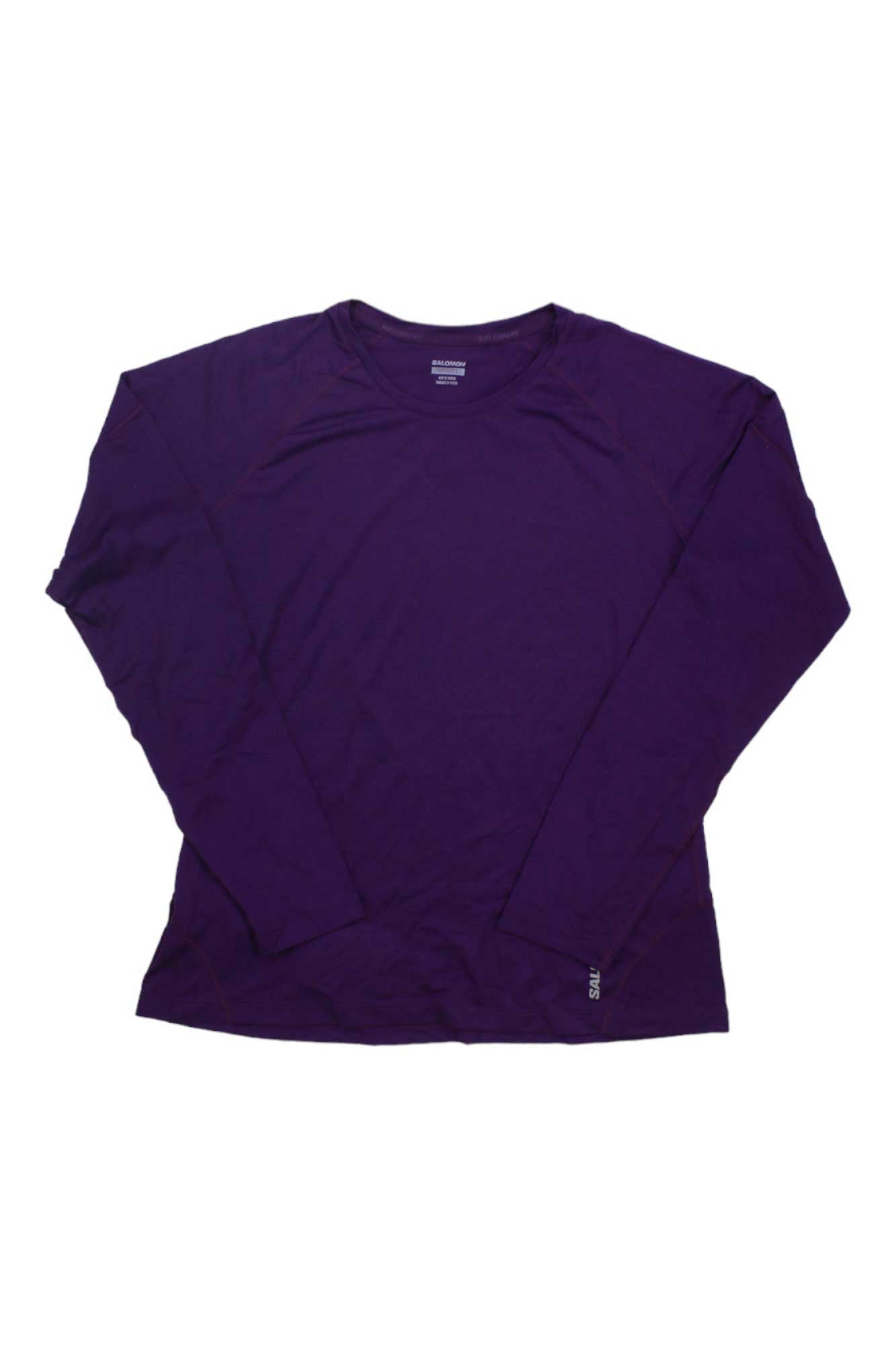 Purple long-sleeve performance tee with thumbhole cuffs and small chest logo