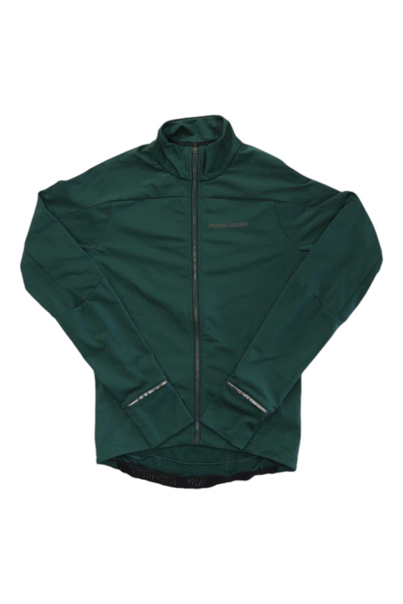 Men's dark green thermal cycling jersey with full front zip and stand collar