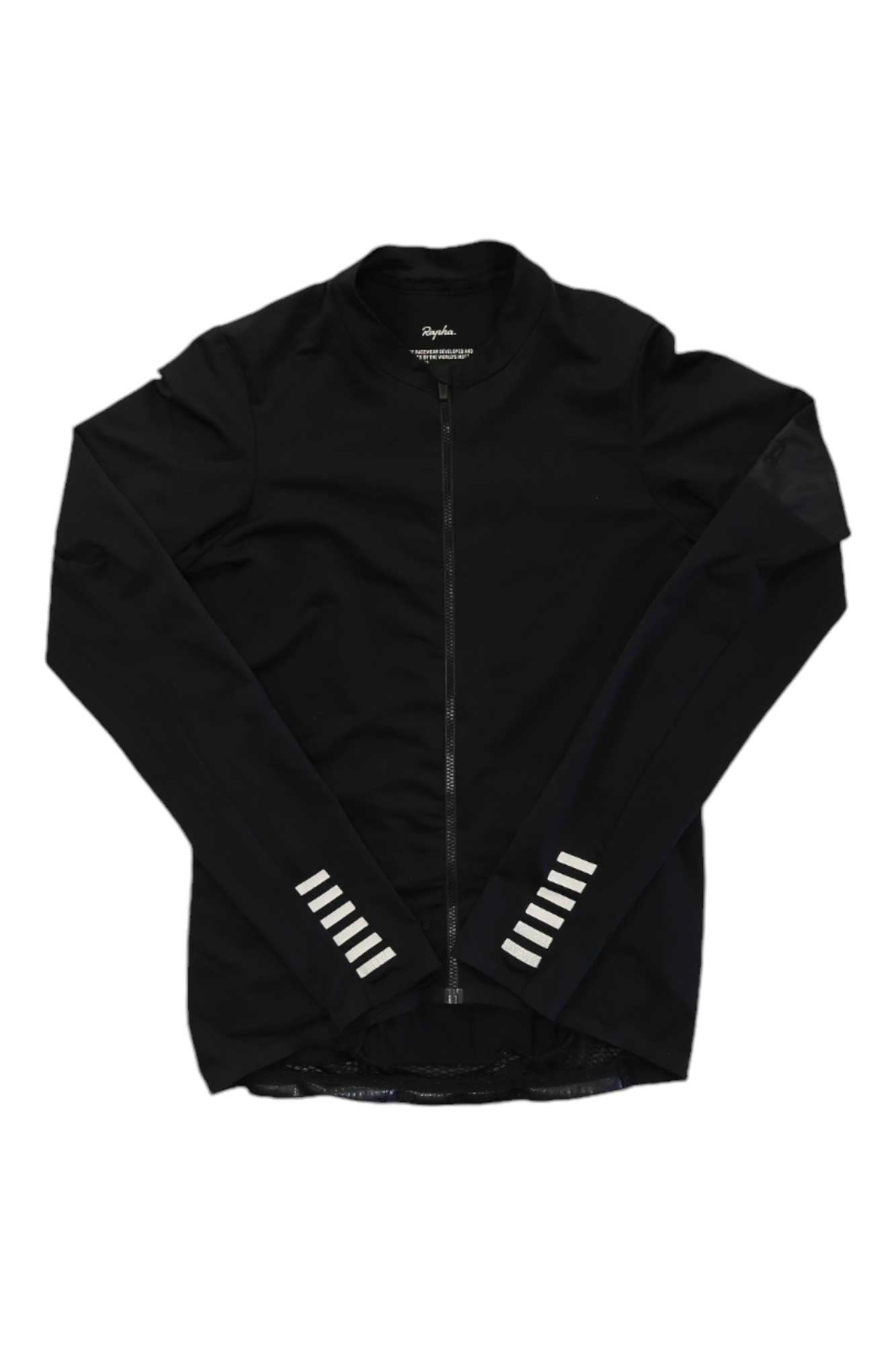 Men's black long-sleeve cycling jersey, full-zip with stand collar and reflective stripes