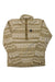 The Haglofs Men's Mora Midlayer Top is a beige and tan long-sleeve fleece pullover featuring a geometric pattern, button-up neck, and square chest logo—perfect as an insulating hiking midlayer in cool weather.