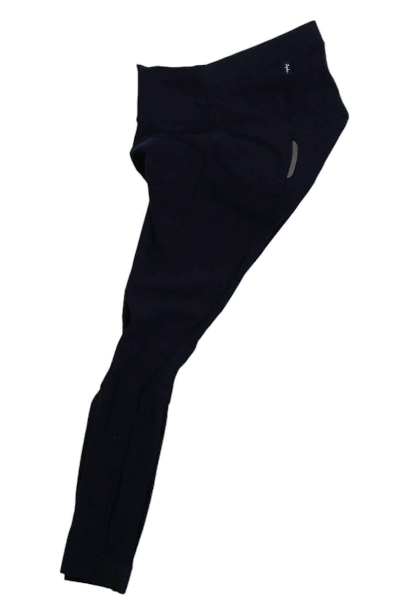 The Womens Classic Winter Tights with Pad are laid flat on a white background, showcasing a small reflective strip near the waistband and a convenient zippered side pocket.