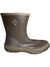 Dark brown waterproof mid boot with side logo patch and grippy lug outsole