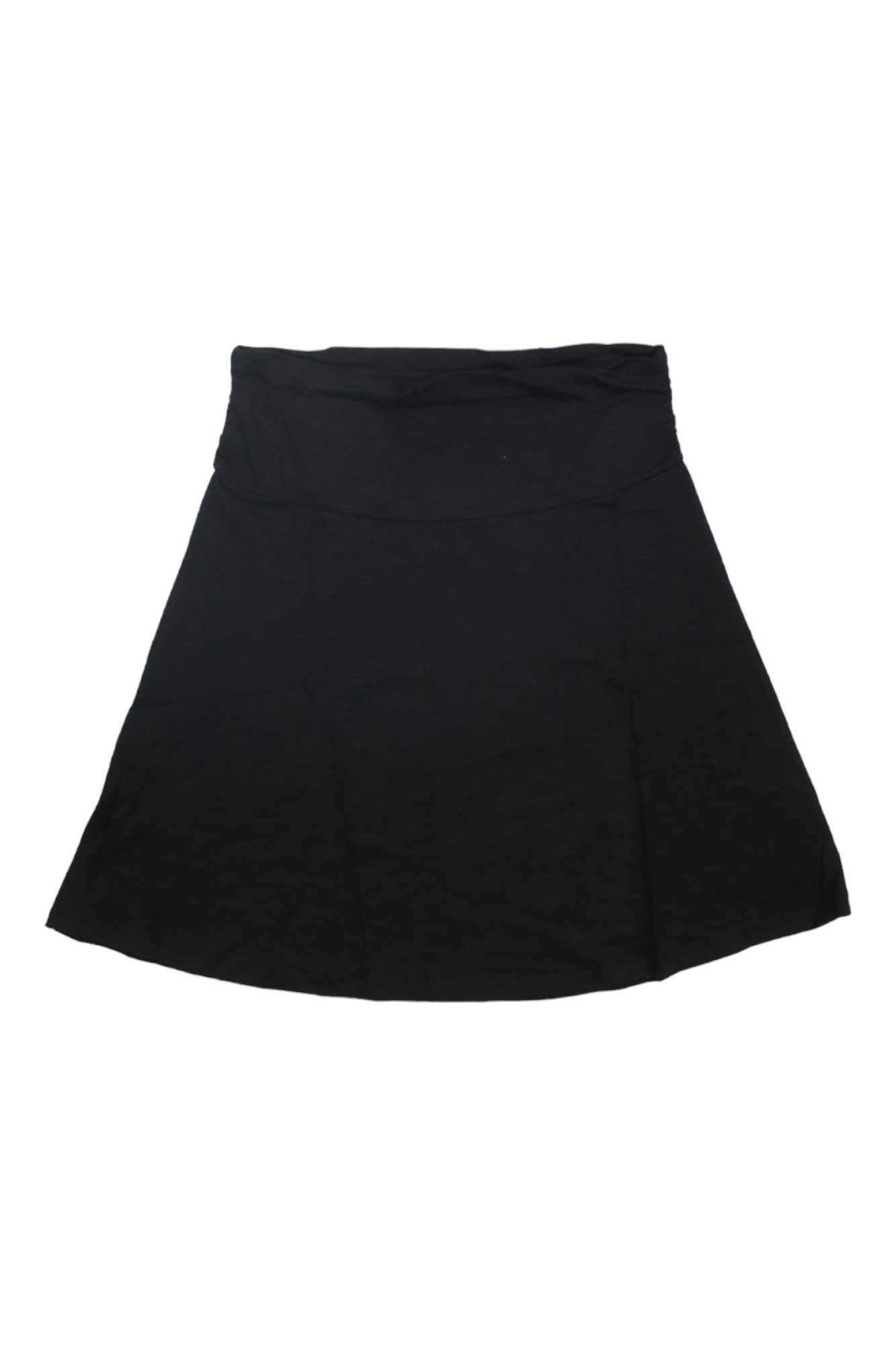 A Toad & Co Womens Chaka Skirt, an eco-friendly black casual skirt for women, is laid flat on a white background.