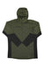 Men's olive green hooded zip jacket with black chevron side panels