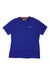 Men's athletic T-shirt in electric blue, short sleeves, small white chest logo, orange neck tag