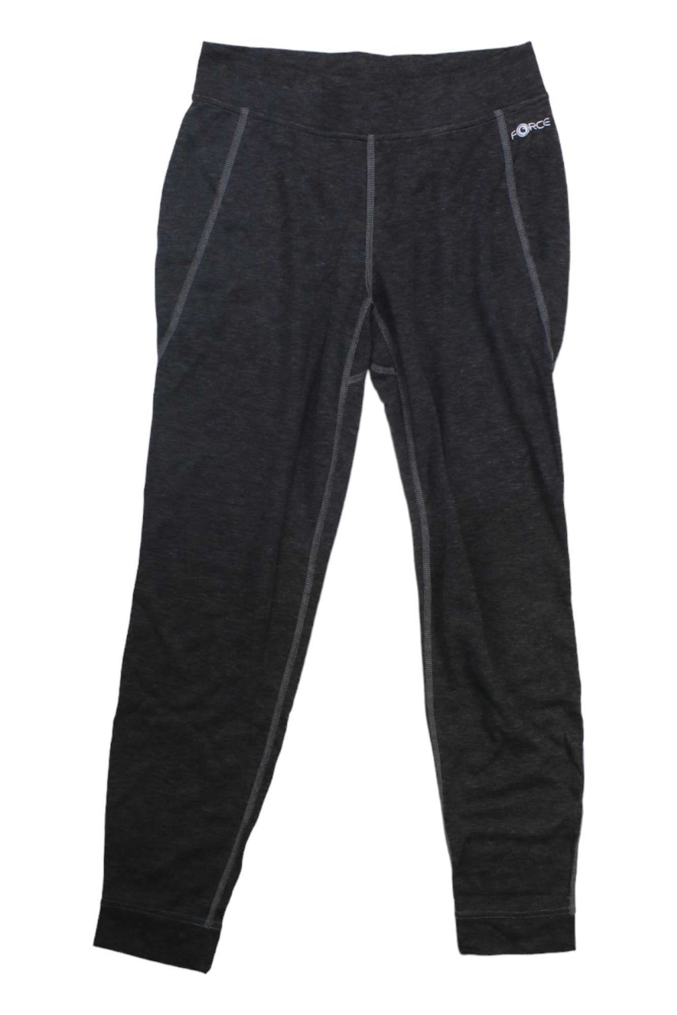 A pair of black Carhartt Womens Base Force Heavyweight Poly-Wool Bottom leggings with visible seams and a small white logo on the left hip, designed for moisture wicking, laid flat on a white background.
