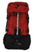 Mystery Ranch Terraplane 83L backpack in red and black, top lid, front zip panel, padded straps.