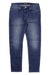 The DU/ER Men's Performance Denim Jean - Slim Fit in dark blue features a fitted cut, front and back pockets, and button-zipper closure. Jeans are displayed flat on a white background.
