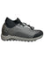 Men's lace-up trail shoe with dark gray mesh upper and black padded collar