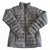 The Women's Down Sweater Jacket is a gray, quilted, zip-up jacket with long sleeves and a high collar, made from recycled polyester and insulated with 800-fill-power down. Shown laid flat on a white background.