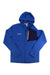 The Mammut Mens Madris Light ML Hooded Jacket in blue features a front zipper, black chest pocket with orange zipper, and Mammut logo on the left chest, shown on a plain white background.
