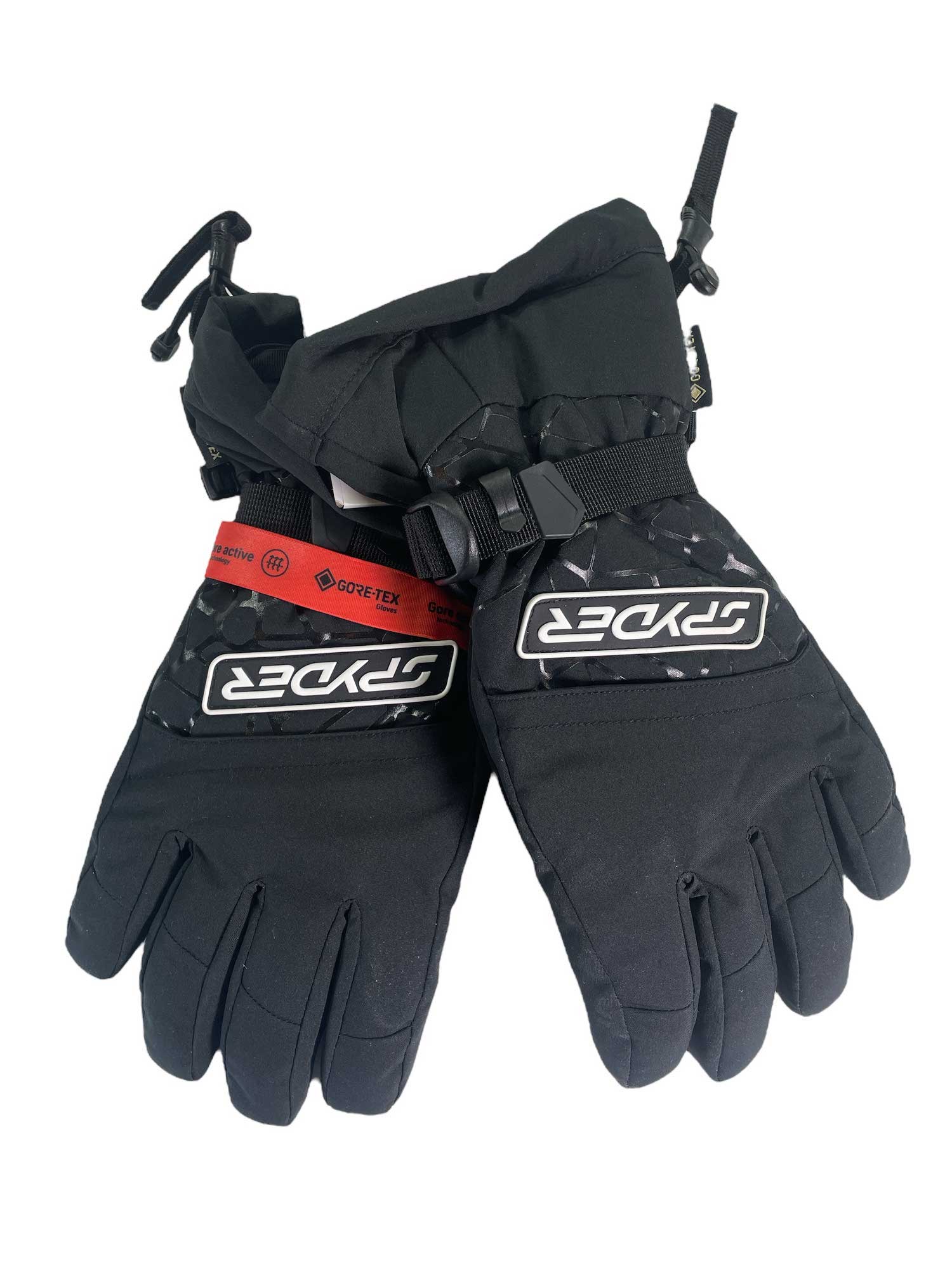 Men's winter ski gloves, dark gray with red logo strap and adjustable wrist closure
