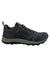 The KEEN Womens Terradora 2 Low Height Waterproof Hiking Shoes are dark gray with black accents, a textured mesh upper, thick rubber sole, lace-up design, subtle side branding, waterproof construction, and a heel pull tab.