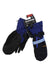 A pair of Dakine Mens Titan GTX Mitt cold-weather gloves with tags, featuring blue and black colors, adjustable straps, and visible branding on the cuffs and tags, displayed against a white background.