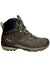 Men's hiking boot, dark brown with neon green lace loops and treaded sole