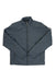 Men's insulated zip-front jacket, dark teal with stand collar and sleeve logo patch.