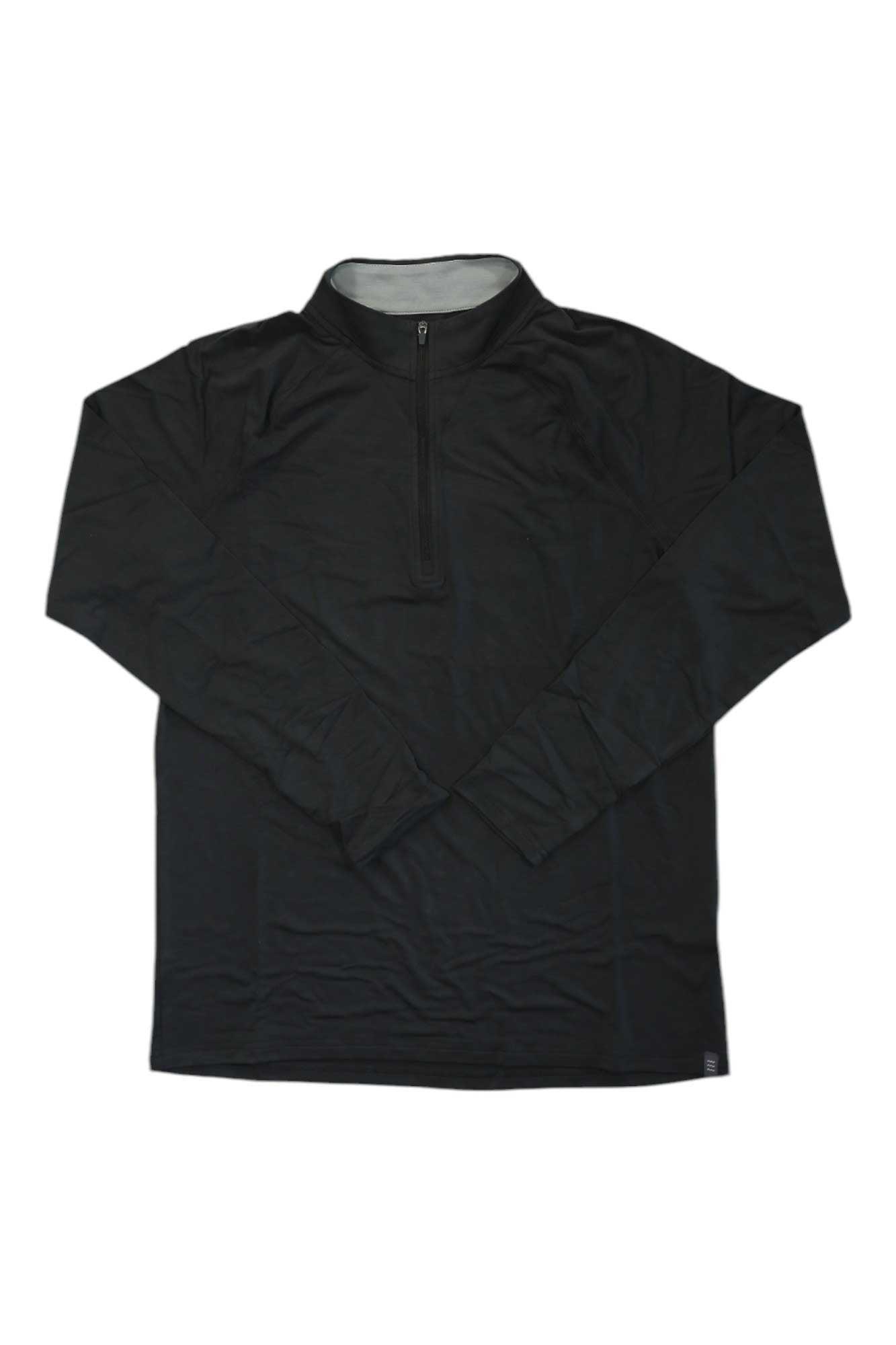 Men's black quarter-zip top with long sleeves and zippered stand collar.