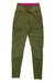 The Kari Traa Womens Sanne Tight is an olive green athletic pant with 4-way stretch, magenta zippers and accents, side pockets, and a high waistband.